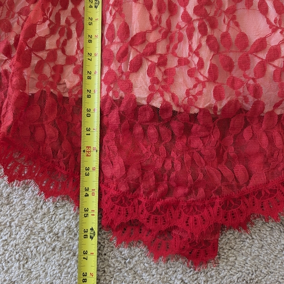 Free People Floral Embroidered Mesh Lace Mini Dress Pleated Red Women's Size 4 - Picture 8 of 13
